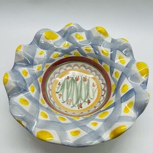 Mackenzie-Child’s Aalsmeer Vintage Aalsmeer Ruffled Blue and Yellow Ceramic Bowl